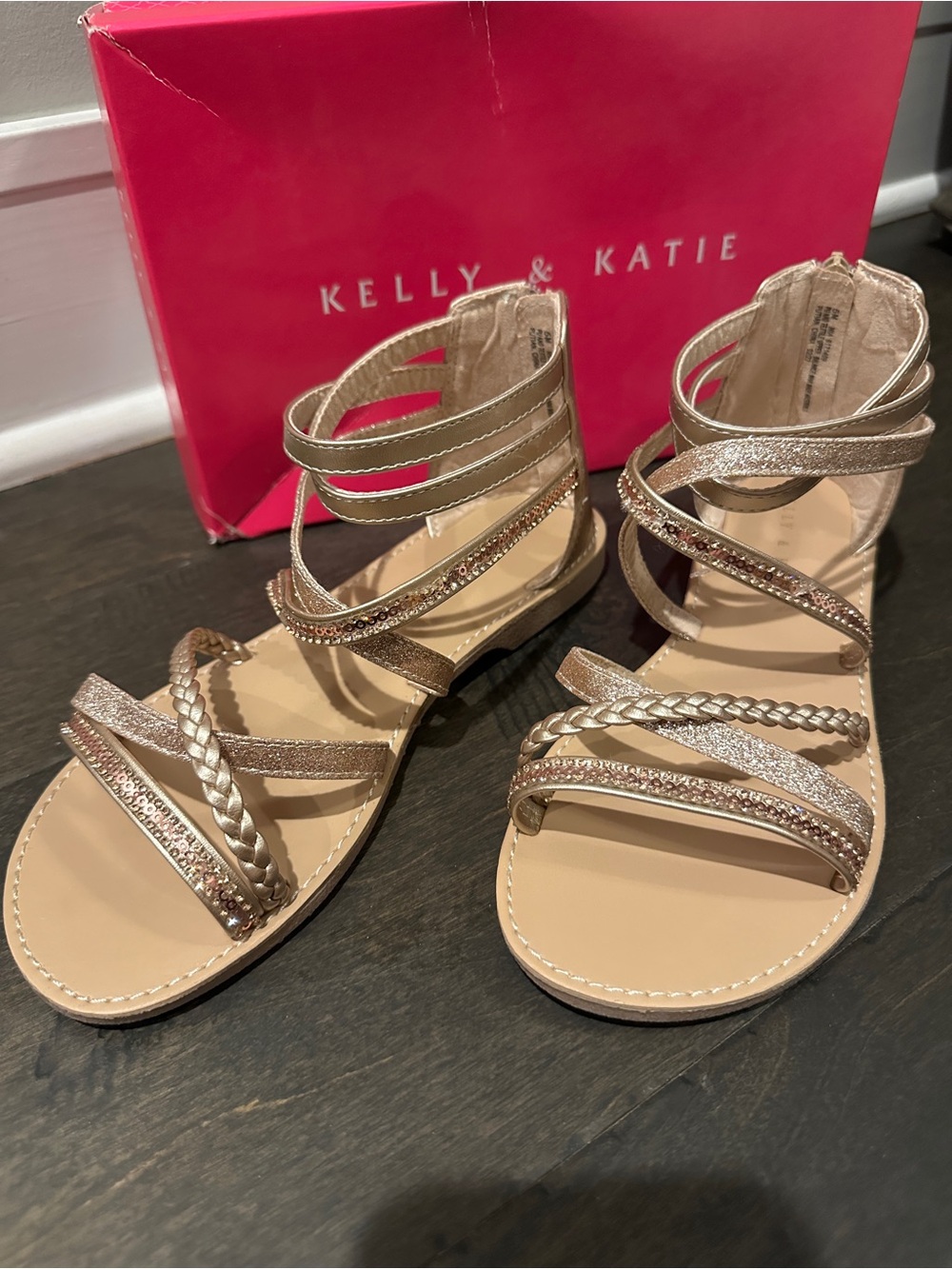 Kelly & Katie Girls Rose Gold Braided Strappy Sandals